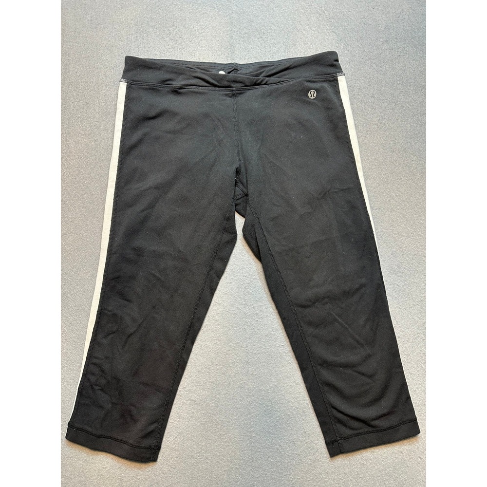 Lululemon Athletica Women Black White Stripe Crop Leggings Size 6 Yoga Pants-104